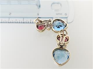 14K Yellow Gold Heavy Blue Topaz Garnet Diamond Omega Earrings
